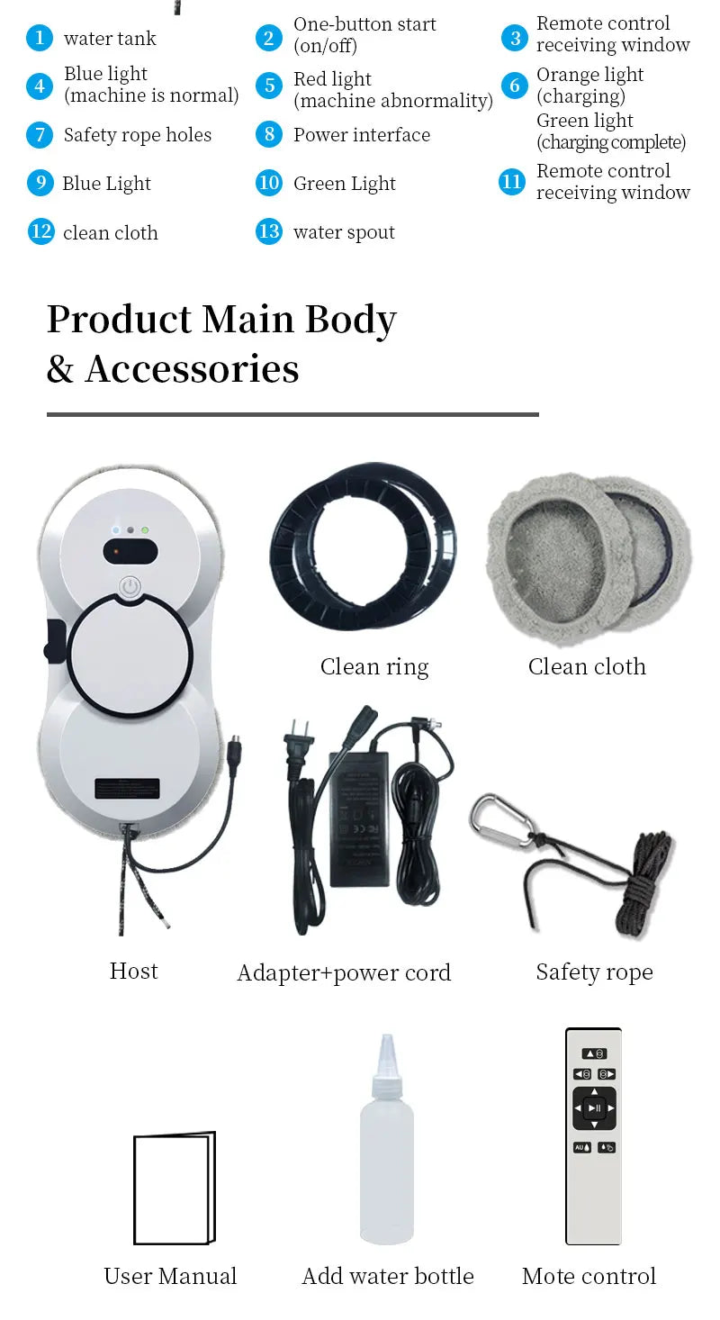 Water spray window cleaning robot intelligent high-rise double-sided brushless motor glass cleaner spray type