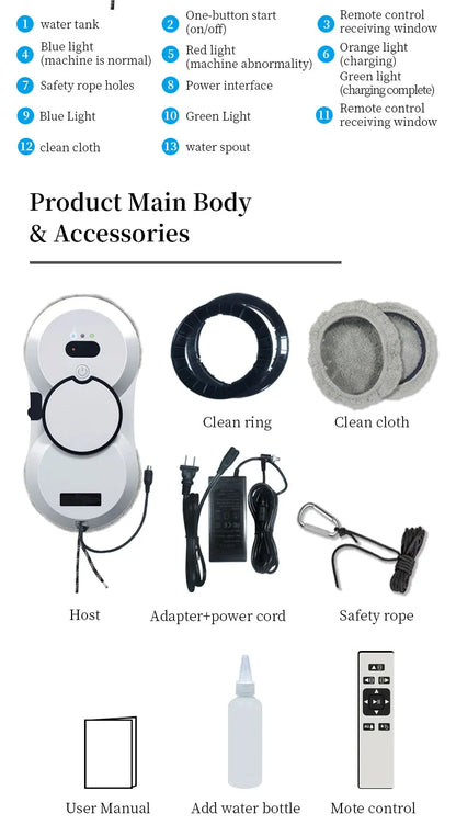 Water spray window cleaning robot intelligent high-rise double-sided brushless motor glass cleaner spray type