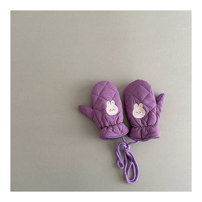 Kids Winter Gloves with Neck String - Warm Cartoon Mittens for Toddlers