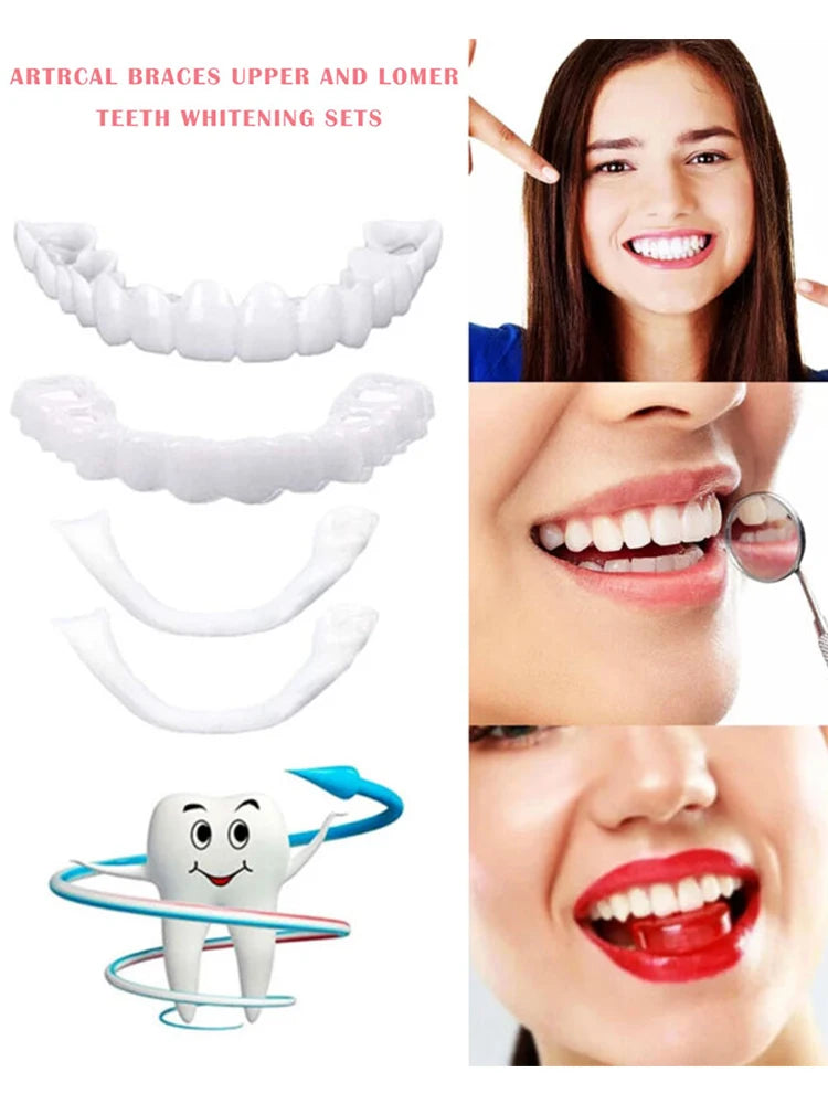 2 Pairs Regain Confident Smile Smile Whitening Teeth Snap Cap Denture Care Comfort Upper and Lower Jaw Denture for Men and Women