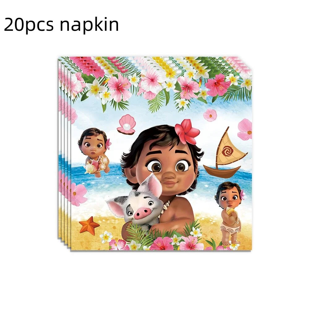 Moana 2 Party Decoration Disposable Tableware Set Paper Cups Plates Tablecloth Banner Balloon Cake Topper Gift Bag Baby Shower