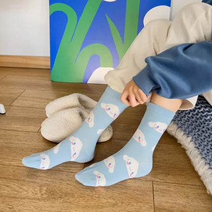 1pair Miniso Cinnamoroll Cartoon socks girl's blue combed cotton mid-tube stockings cute sanrio puppy stockings