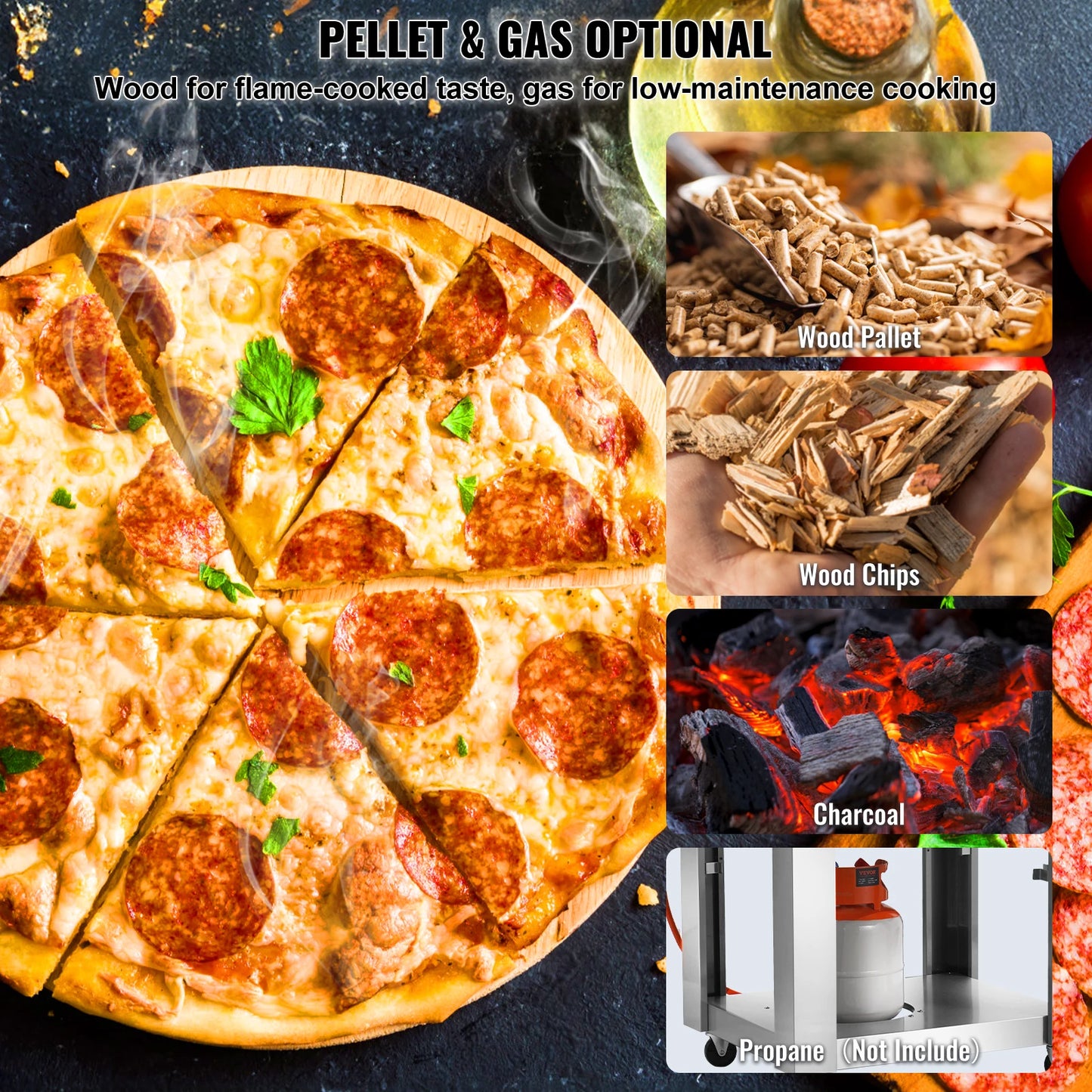 VEVOR Dual Fuel Pizza Oven for Outdoor Use 22" Pizza Oven Pellet & Gas Powered Outdoor Pizza Oven with Cordierite Pizza Stone