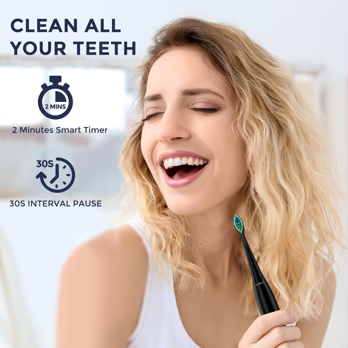 Sejoy Electric Toothbrush for Adults Rechargeable DY-156 Sonic Tooth Brushes 5 Modes IPX7 Waterproof with 8 Replacement Heads