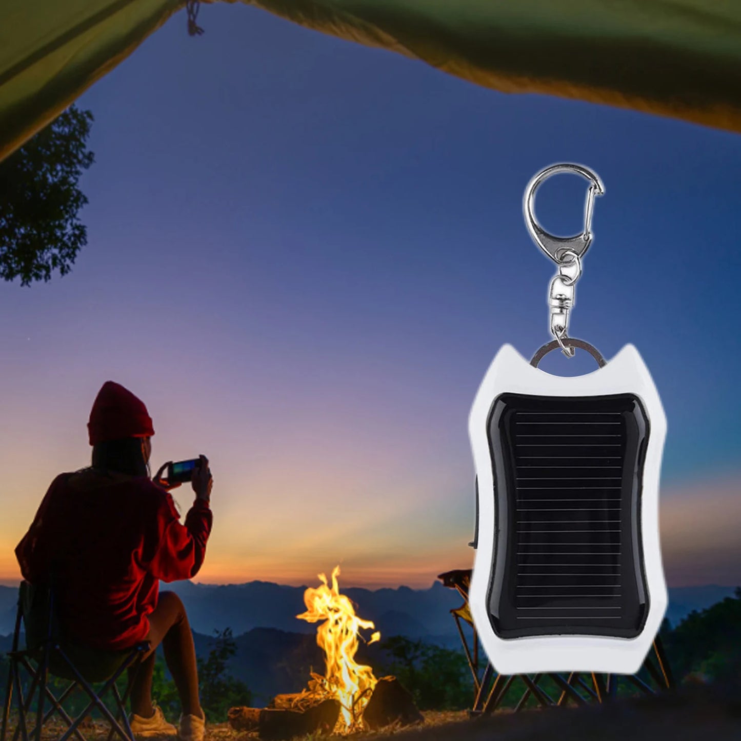 Keychain Power Bank USB External Solar 950mAH Cell Phone Backup Power Bank with 3 LED Light Charging Equipment for Hiking Travel