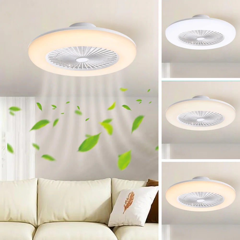 KOMORE Round Acrylic LED Ceiling Light Fan with Remote Control 3 Colour Temperature Memory Functions for Office, Living Room