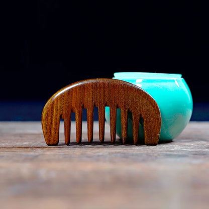 Wood Comb with Fine Tooth Natural Green Sandalwood Comb 13-16CM Anti-Static Sandalwood Scent Detangler Wooden Comb