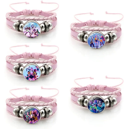 Kpop Demon Hunter Hanging Keychains Heart Necklace Bracelet Set Kpop Huntrix Character Pendant Accessories Fans Party Favor Gift