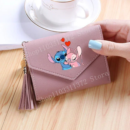 Disney Stitch Women Wallets PU Leather Female Purse Multi-Cards Holder Fashion Cartoon Stich Hasp Gifts Coin Anime Short Wallet
