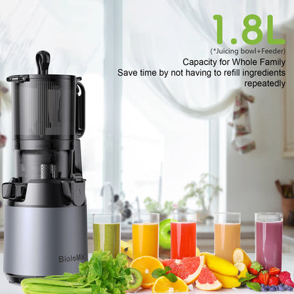 BioloMix Cold Press Juicer,with 130mm Feed Chute,Fit Whole Fruits & Vegetables,High Juice Yield,BPA FREE Slow Masticating Juicer