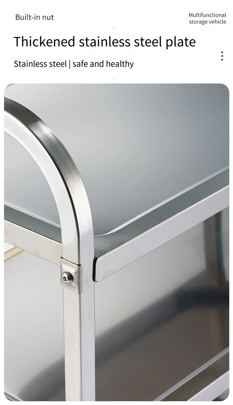 Stainless Steel Cart with Thickened Three Layers- Kitchen Utility Cart for Serving  Collecting Dishes Multi-functional Trolley