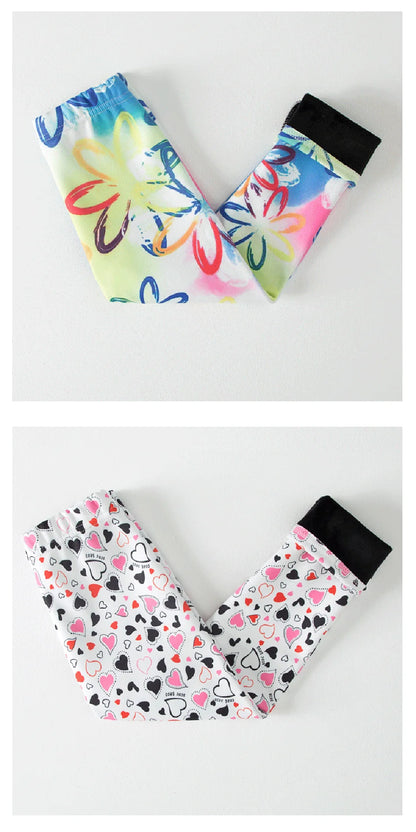 Girls Winter Leggings - Warm Plush Thickened Butterfly Print Pants for Kids