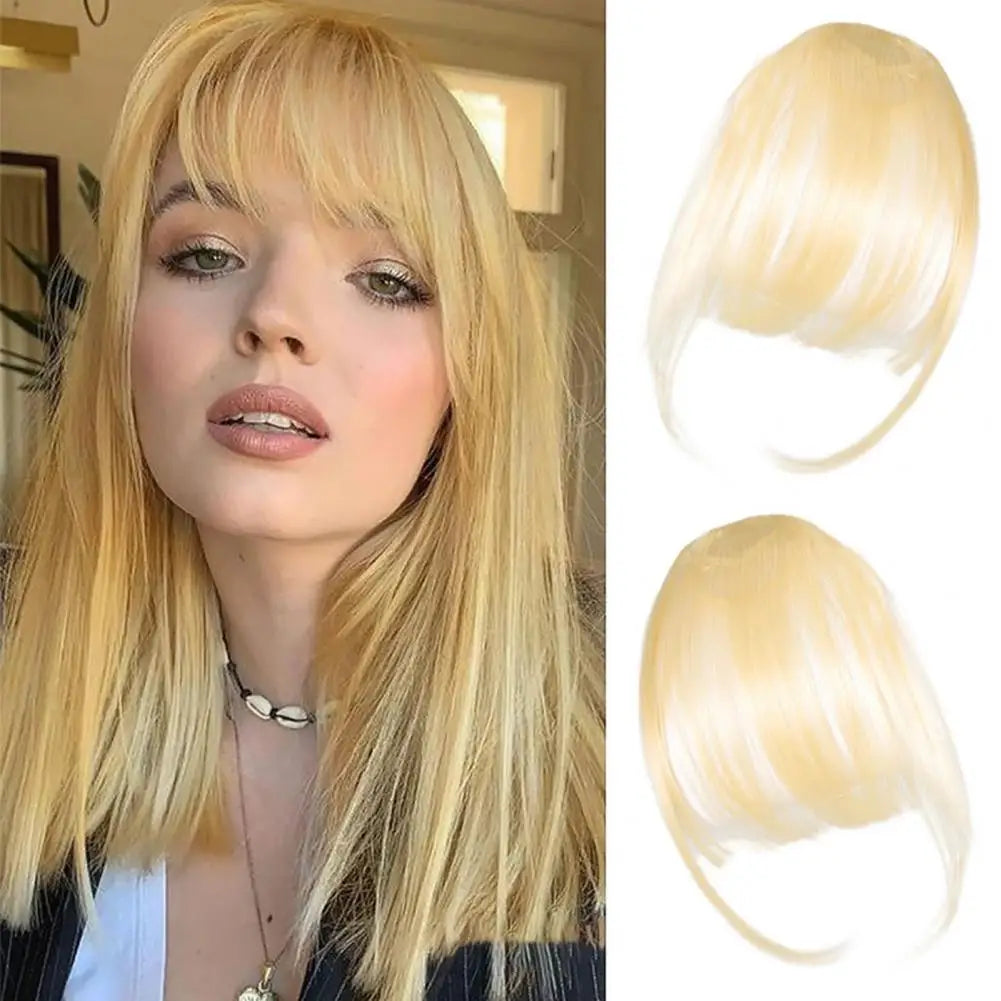 Women Clip-in Bangs Natural Wispy Forehead Hair Extensions Faux French Bangs Girls Straight Air Bangs Fringe Wig Hairpieces