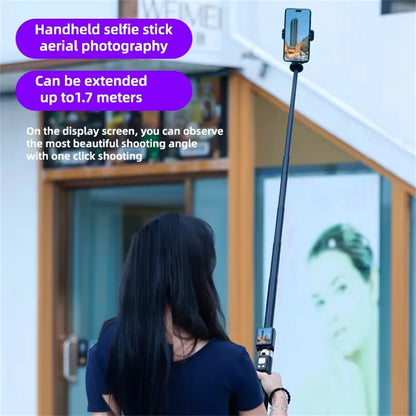 Wireless Selfie Stick Tripod Stand with Remote and Small Screen Casting Selfie Monitor for Smartphone Selfie Live Streaming