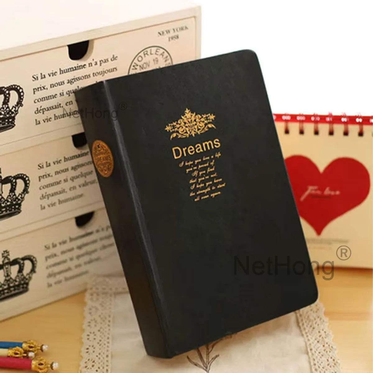 Classic A5 Notebook Hardback Cover & Ribbon Marker School Notebook~