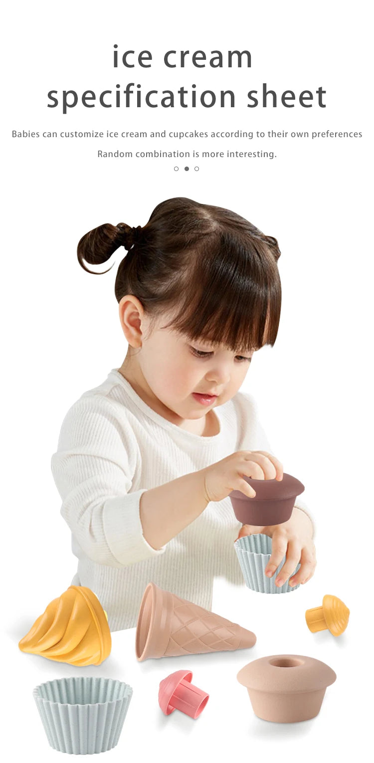 Children Beach toys play sand wheat straw material ice cream toys digging sand tools environmental Nordic wind outdoor