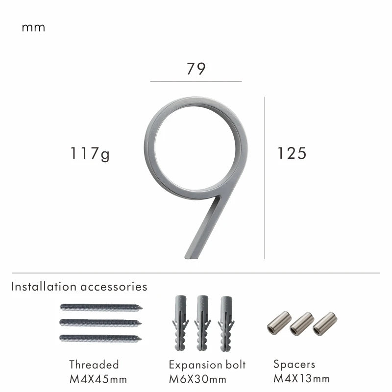 Nurlin 5 inchs 125mm Luxury Address Big House Numbers Modern Gold Black Silver Floating Signage Outdoor Digits Mailbox Sign