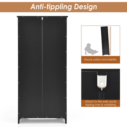 GOFLAME Freestanding Floor Cabinet Wooden Storage Organizer Chest with Adjustable Shelf