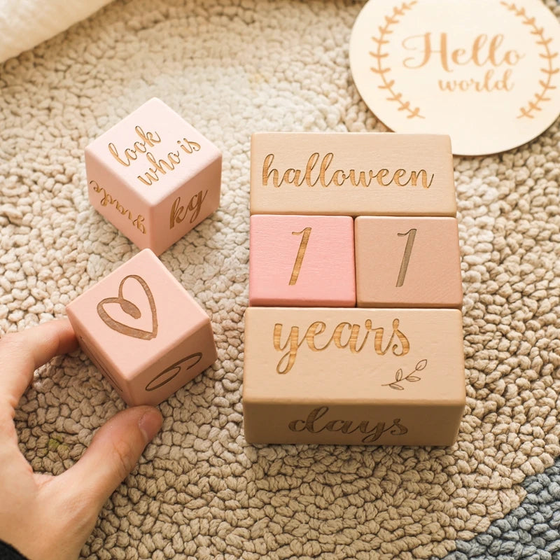 Baby Wooden Milestone Blocks 0-12 Months Newborn Birth Grow up High Quality Commemorate Props Infant Photography Accessoriees