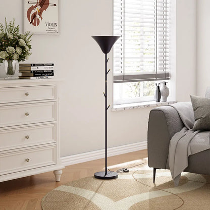 KOMORE Modern Black E14 1-Light Floor Lamp with Coat Rack for Living Room Office, Bedroom, Hallway, Porch