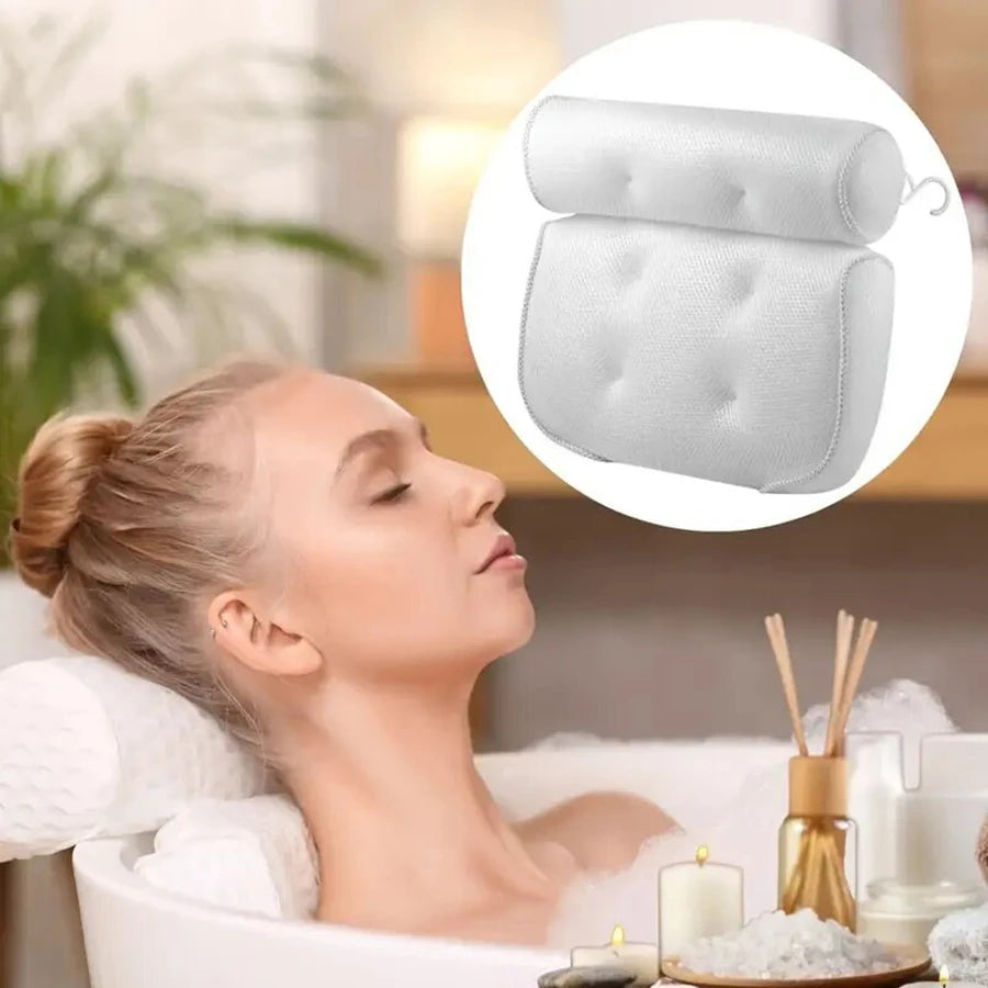 1 spa bathtub pillow with anti slip suction cups for neck and back support, bathtub/bathroom accessory