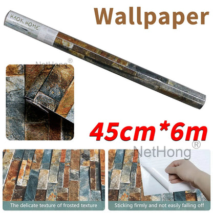 6M 3D Rust masonry pattern Effect Wallpaper Vinyl Self Adhesive Wall Stickers