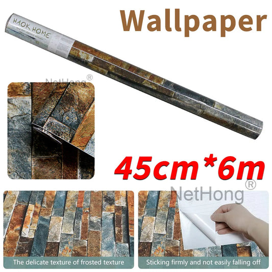 6M 3D Rust masonry pattern Effect Wallpaper Vinyl Self Adhesive Wall Stickers