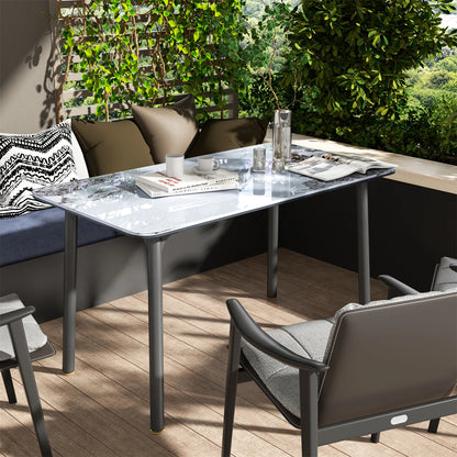 Ink Texture Sintered Stone & Glass Top Kitchen Dining Table No Chairs Rectangle Slate Dinner Table for Restaurant Cafe 1.4/1.6M