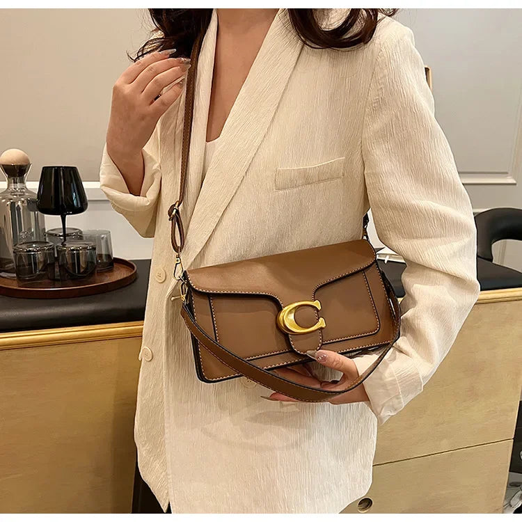 New Women's High-End Pure Color Simple Square Bag Multi-Layer Commuting Single Shoulder Bag Neutral Minimalist Style
