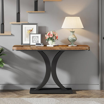 Tribesigns Industrial Console Table, 40 inch Narrow Entryway Foyer Table with Geometric Base, Rustic Hallway Accent Table