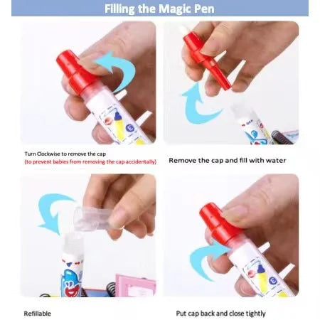 1P Reusable Water Drawing Book - Mess-Free Magic Painting Pad with Refillable Water Pen