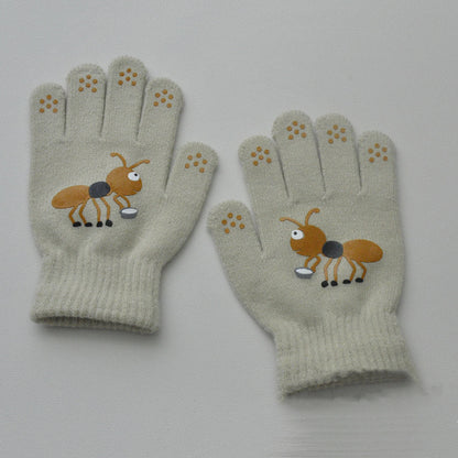 Children Knitted Warm Gloves For 5-12Y Baby Students Winter New Insect Full Finger Mittens Outdoor Cycling Skiing Gloves
