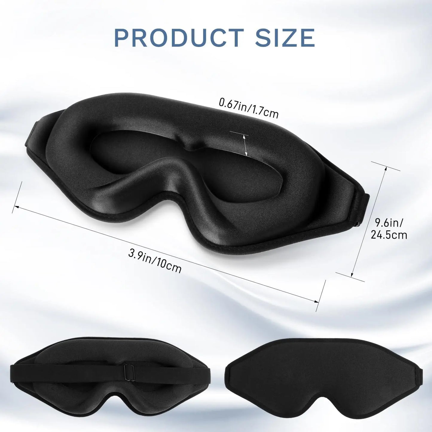 2pcs Total Blackout 3D Sleeping Mask, Super Lightweight & Silky Soft Eye Mask for Sleeping, Fully Adjustable Black