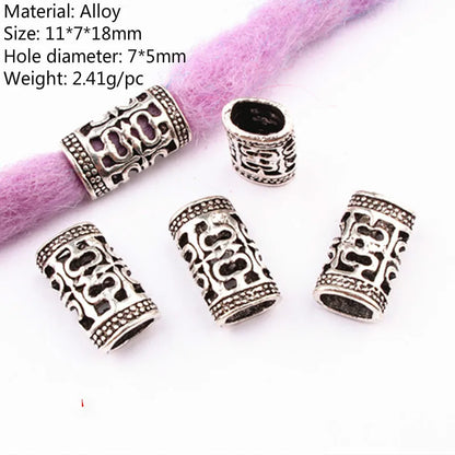 5 Pcs Antique Silver Hair Braid Dread Dreadlock Beads Cuffs Tuber Approx 8mm Inner Hole for Hair Styling Accessories Tool