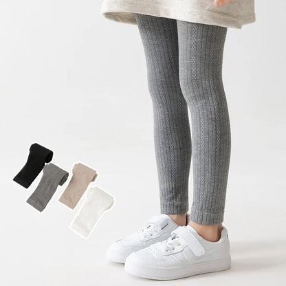Girls Leggings Tights - Knitted Cotton Solid Color Pantyhose for Kids Spring Autumn