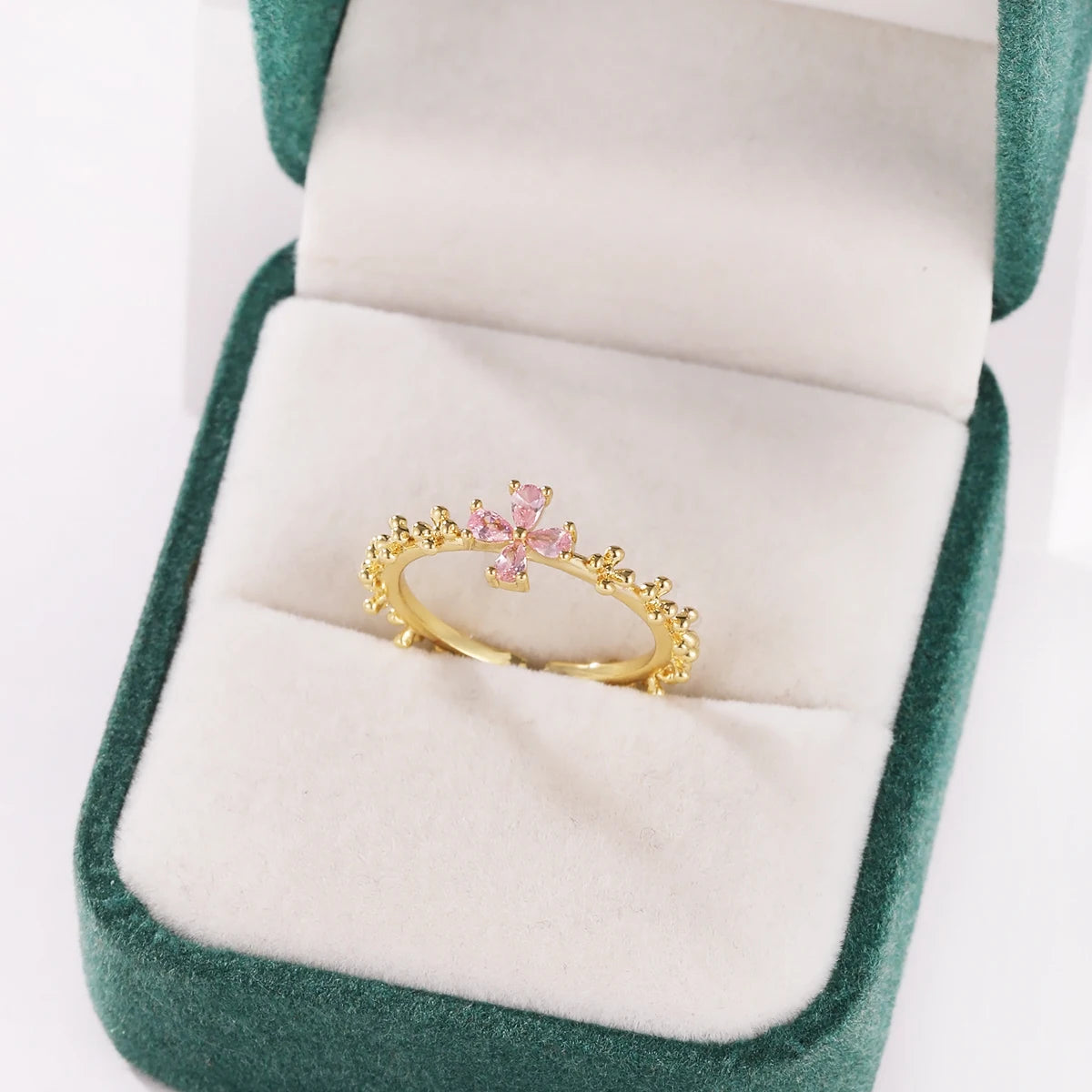 Pink Zircon Bow Heart Rings For Women Gold Plated 18K Plated Adjustable Heart Ring 2026 Trend Wedding Aesthetic Jewelry Gift