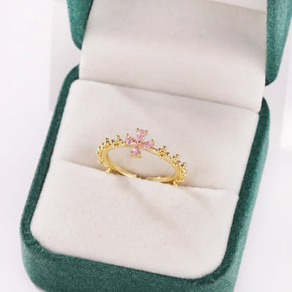 Pink Zircon Bow Heart Rings For Women Gold Plated 18K Plated Adjustable Heart Ring 2026 Trend Wedding Aesthetic Jewelry Gift