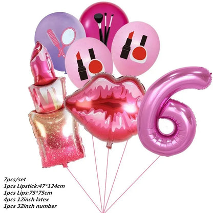 Make Up Theme Birthday Disposable Tableware Paper Plate Cups For Spa Makeup Girl Party Lipstick Red Lips Balloon Valentines Gift