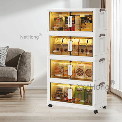 3/4/5 Tier Stackable Foldable Storage Organizer Folding Closet Bins With Lid&Wheels