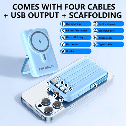 Blue Wireless Magnetic power bank Wireless fast charging up to 22.5w with LED digital power display