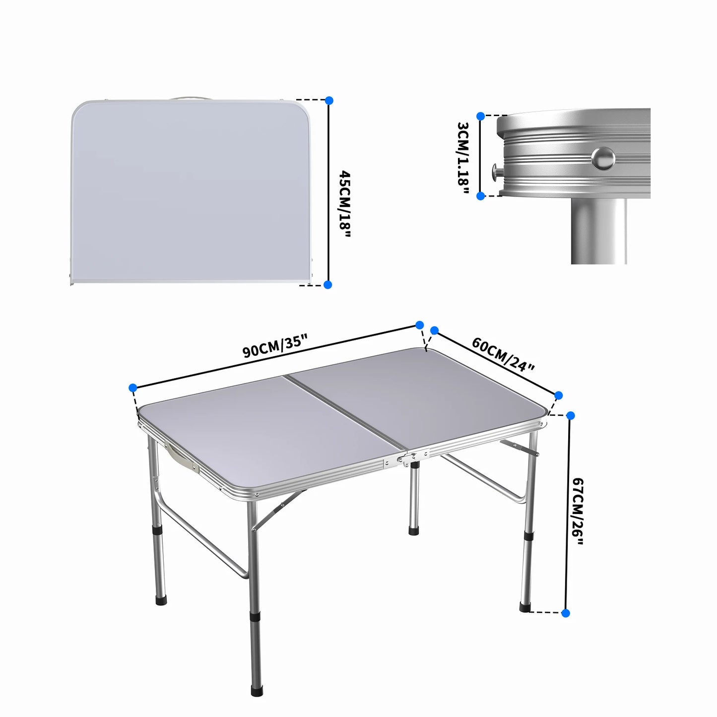 Portable Camping Table Aluminum Lightweight Folding Table 2 Height Adjustable Garden Table Picnic BBQ Table for Camping, Party &