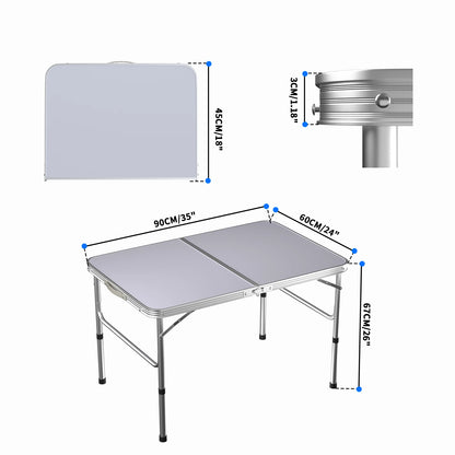 Portable Camping Table Aluminum Lightweight Folding Table 2 Height Adjustable Garden Table Picnic BBQ Table for Camping, Party &