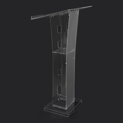 Acrylic Podium Floor Standing Clear Lecterns W/ Storage Shelf School Stand Desk Church Pulpit Office Lecture Table 43in H