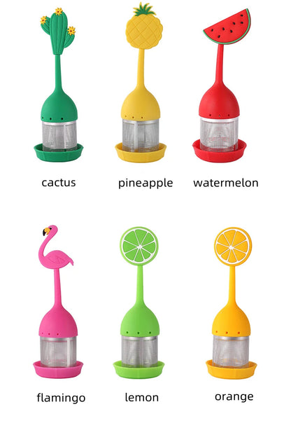 Silicone Handle Tea Infuser Stainless Steel Tea Ball Filter Teapot Cha Coffee Strainer Creative Lemon Orange Shape Spice Sieve
