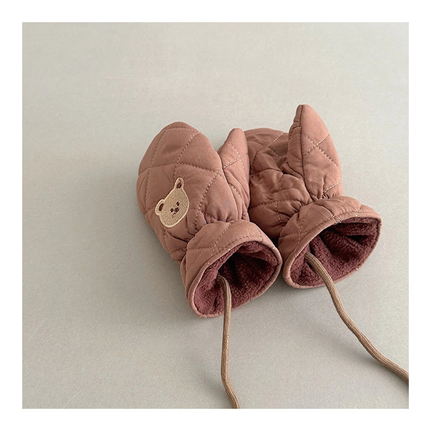 Kids Winter Gloves with Neck String - Warm Cartoon Mittens for Toddlers