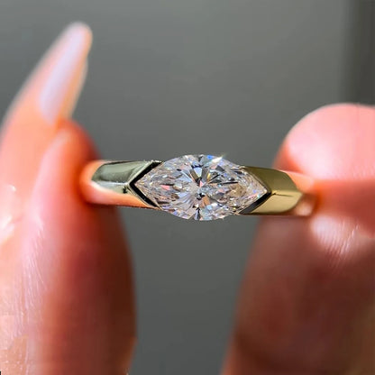 BXINY 1CT Marquise Cut Moissanite Ring S925 Silver Plate 18K Gold for Women Solitaire Diamond Wedding Band Gift Jewelry with GRA