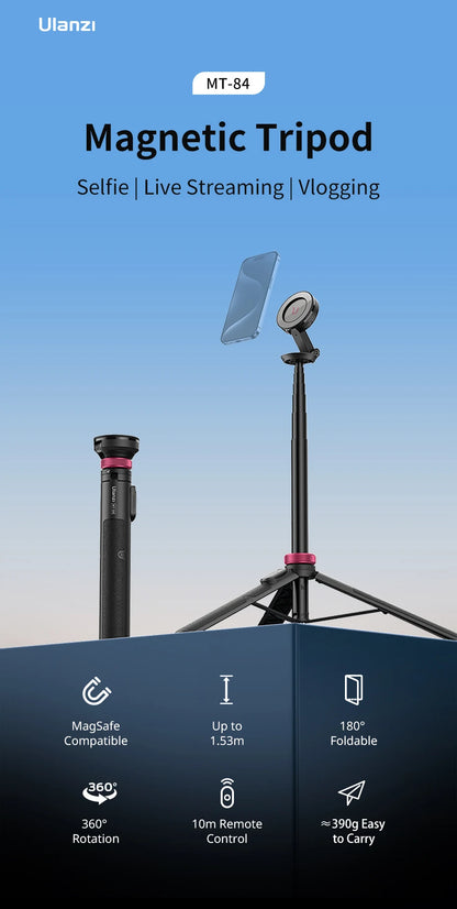 Ulanzi MT-84 Magnetic Tripod Portable Selfie for iPhone 15 14 13 Pro Pro Max for Live Streaming Vlogging
