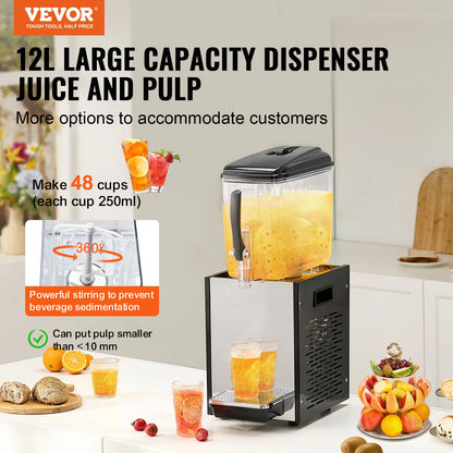 VEVOR 10L 12L 18L Commercial Beverage Dispenser Stainless Steel Ice Juice Tea Drink Machine with Cooling Function for Bar Party