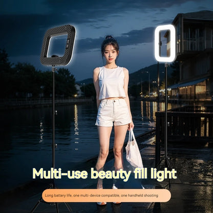 New Handheld Ring LED Rechargeable Fill light Portable Mobile Phone Live Broadcast Photography Desktop Rabbit Cage Selfie Light