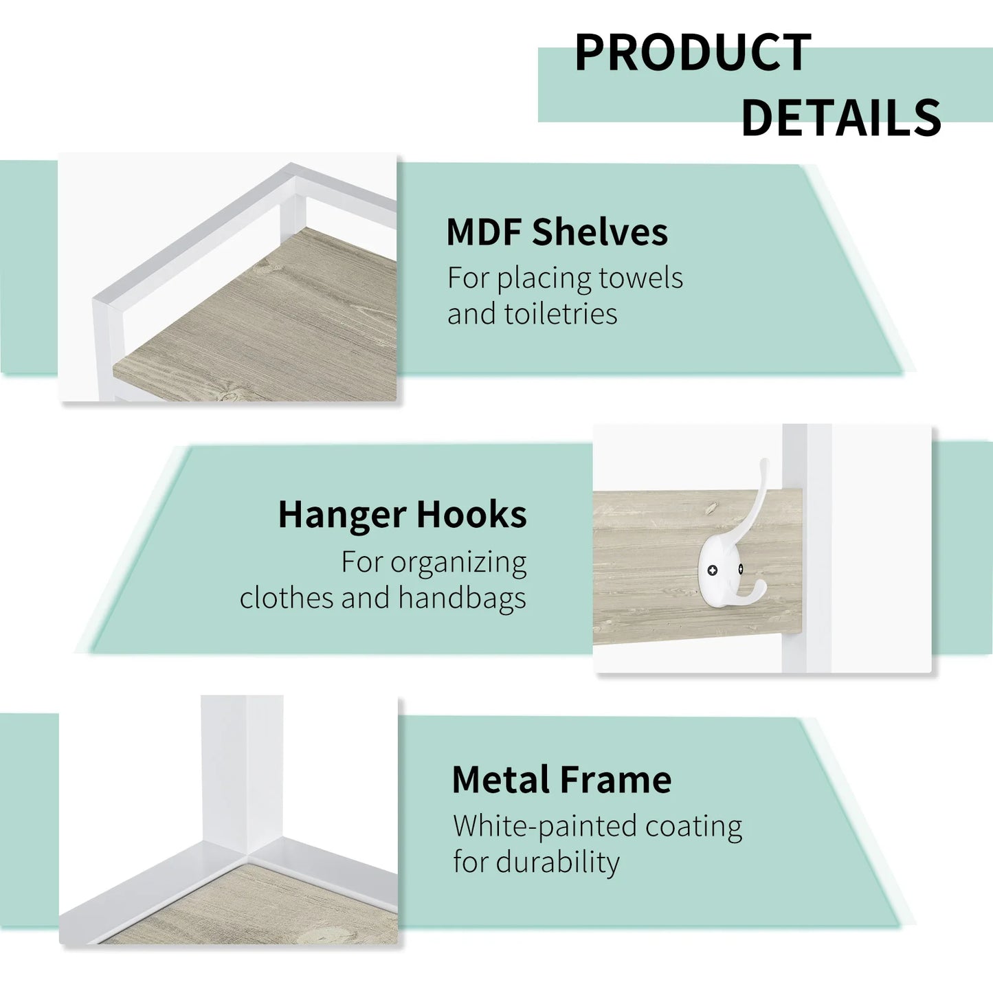 Aufbewahrungsregal mit 4 Haken, platzsparende Ablage, für Bad und Waschmaschine, über der Toilette